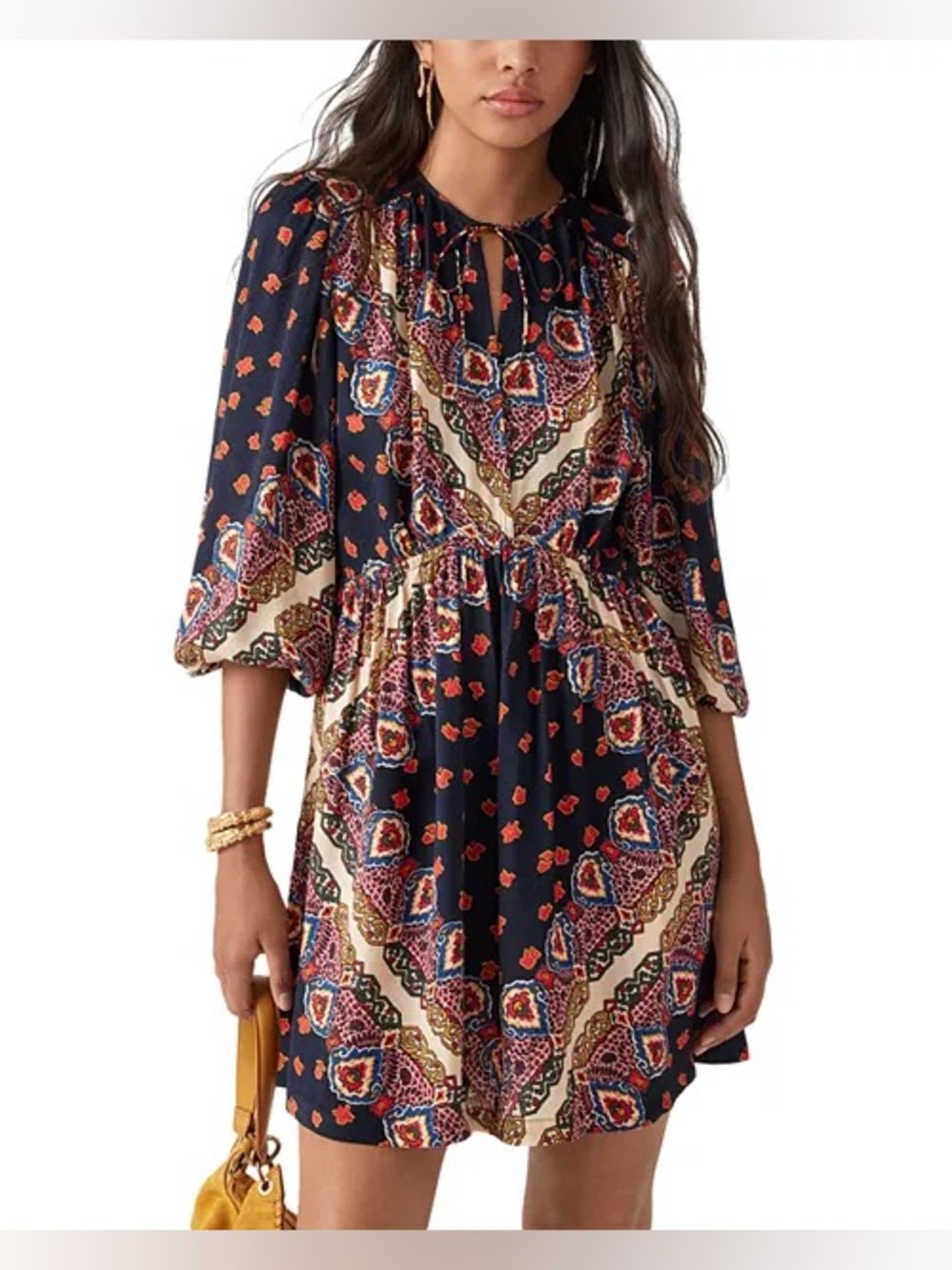 ba&sh Navy Printed Mini Dress with Red and Cream Accents